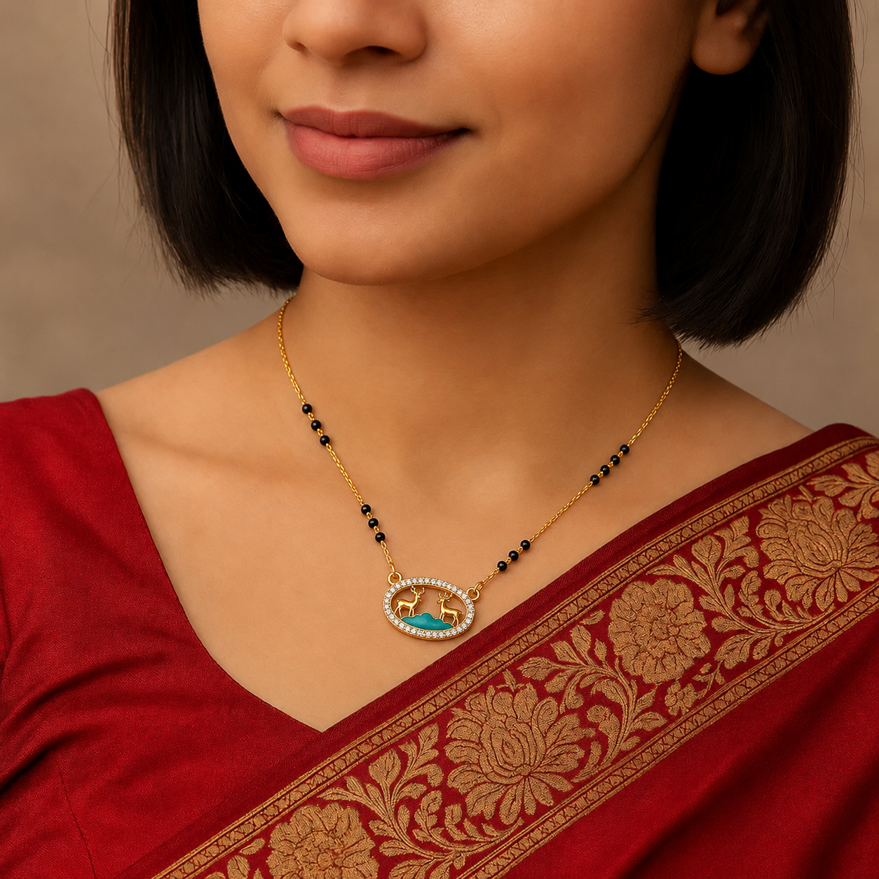 Elegant Deer Design Mangalsutra Pendant Necklace