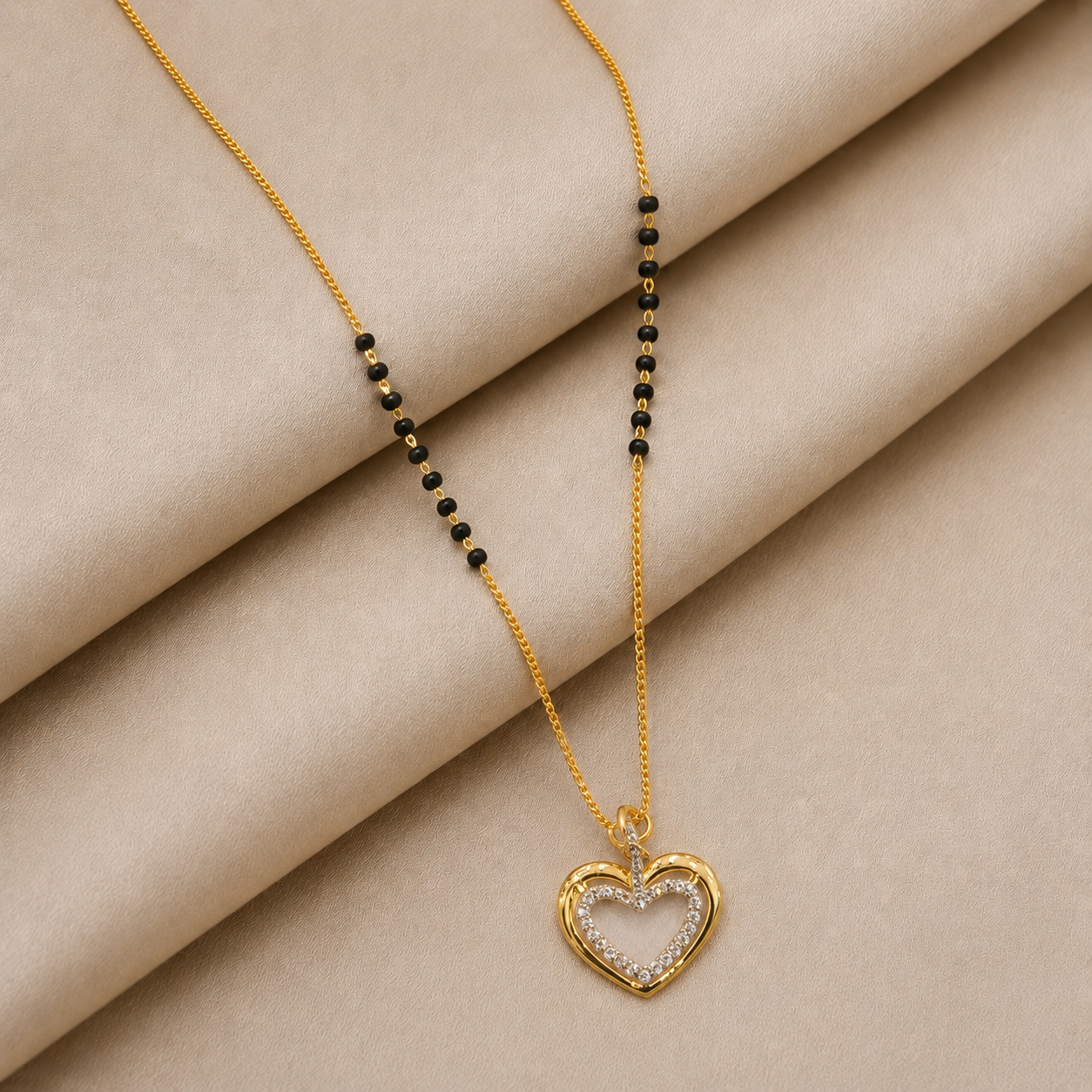 Elegant Heart Diamond Gold Mangalsutra Necklace