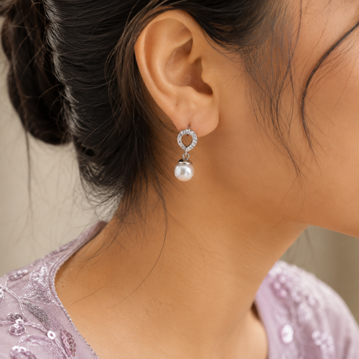 Diamond Pearl Drop White Gold Earrings