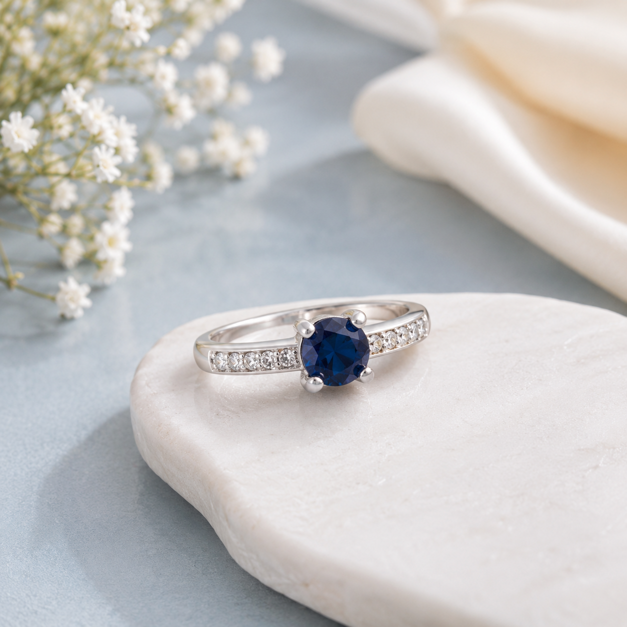 Sterling Silver Blue Sapphire Solitaire Ring
