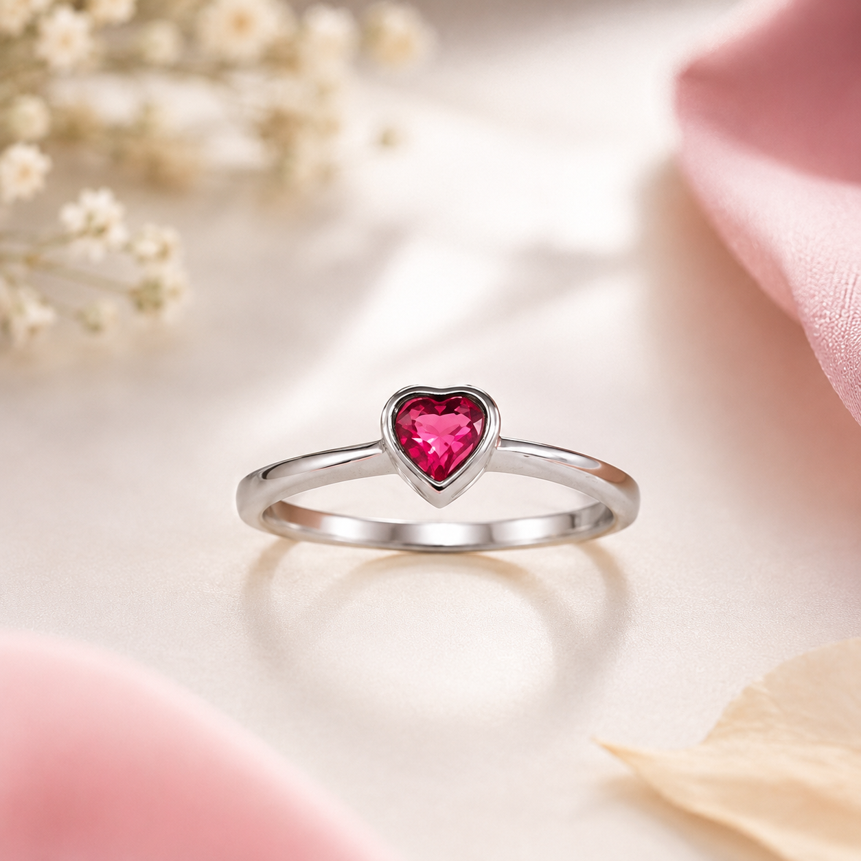 Heart Ruby Solitaire Ring