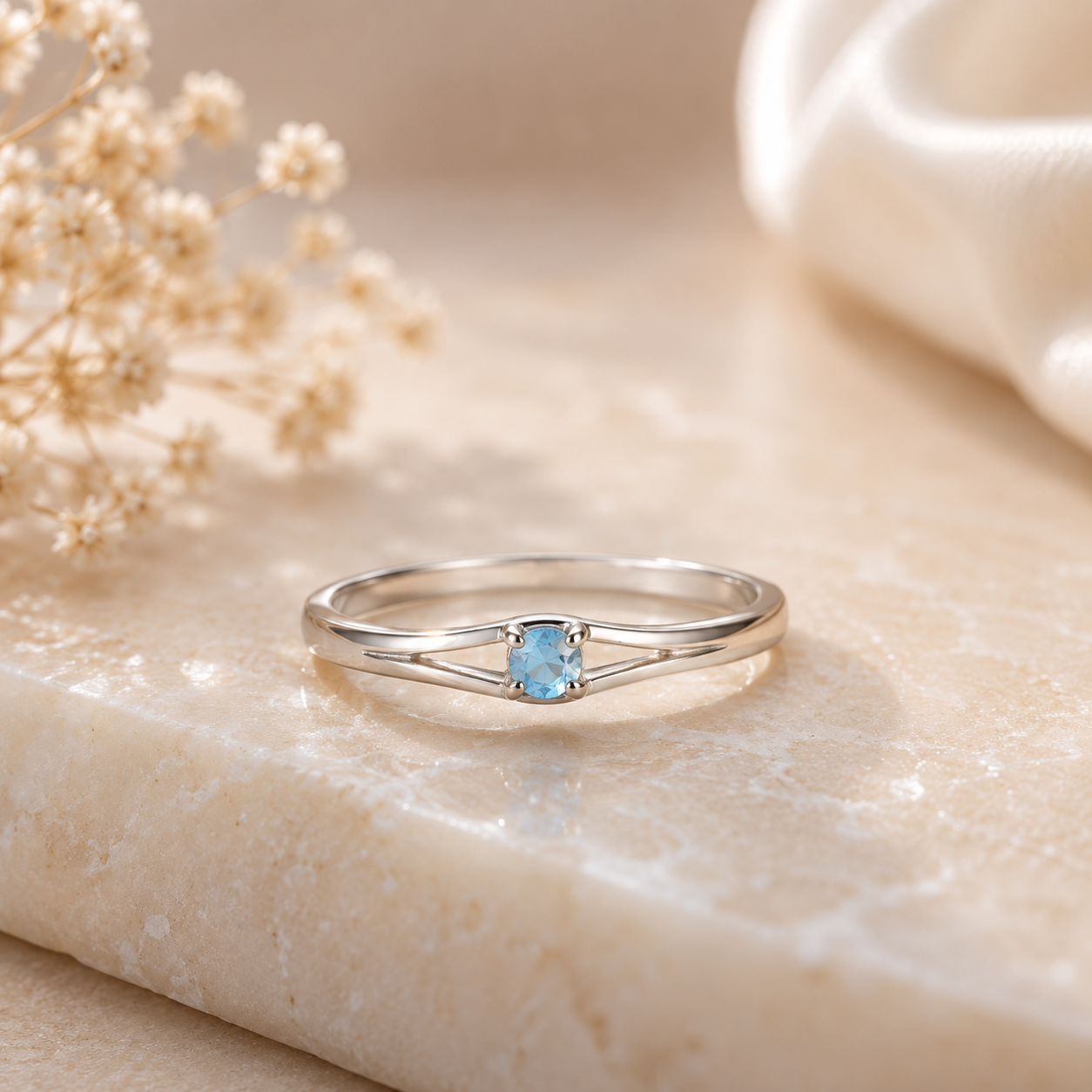 Silver Blue Topaz Solitaire Ring