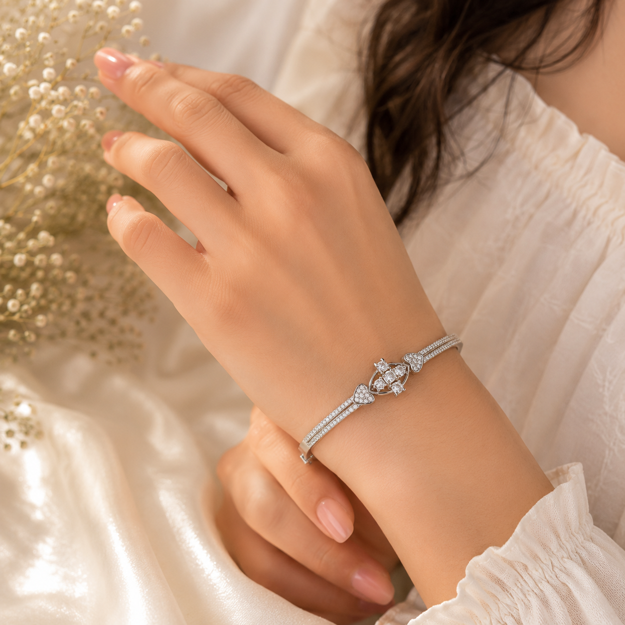 Silver Heart Charm Kada