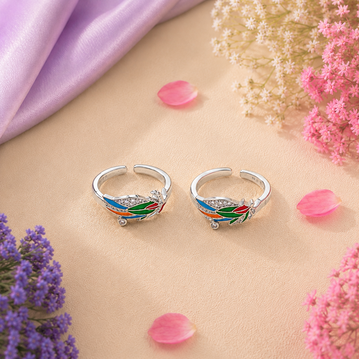 Silver Rainbow Leaf Toe Ring