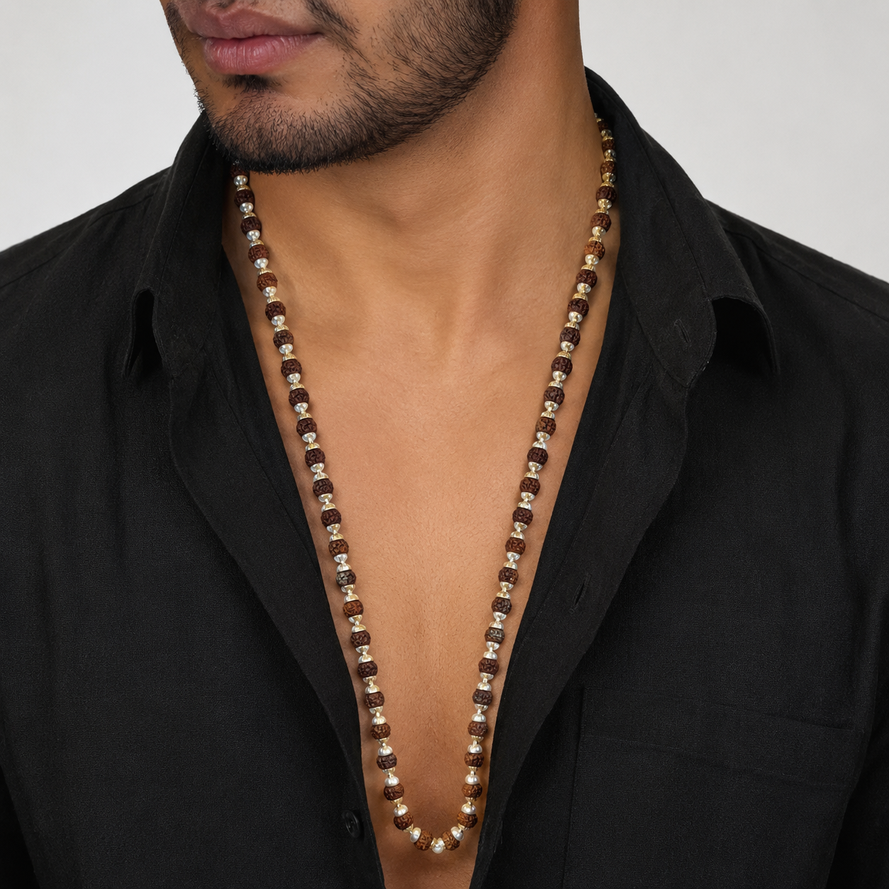 Men's Gold Rudraksha Pearl Chain