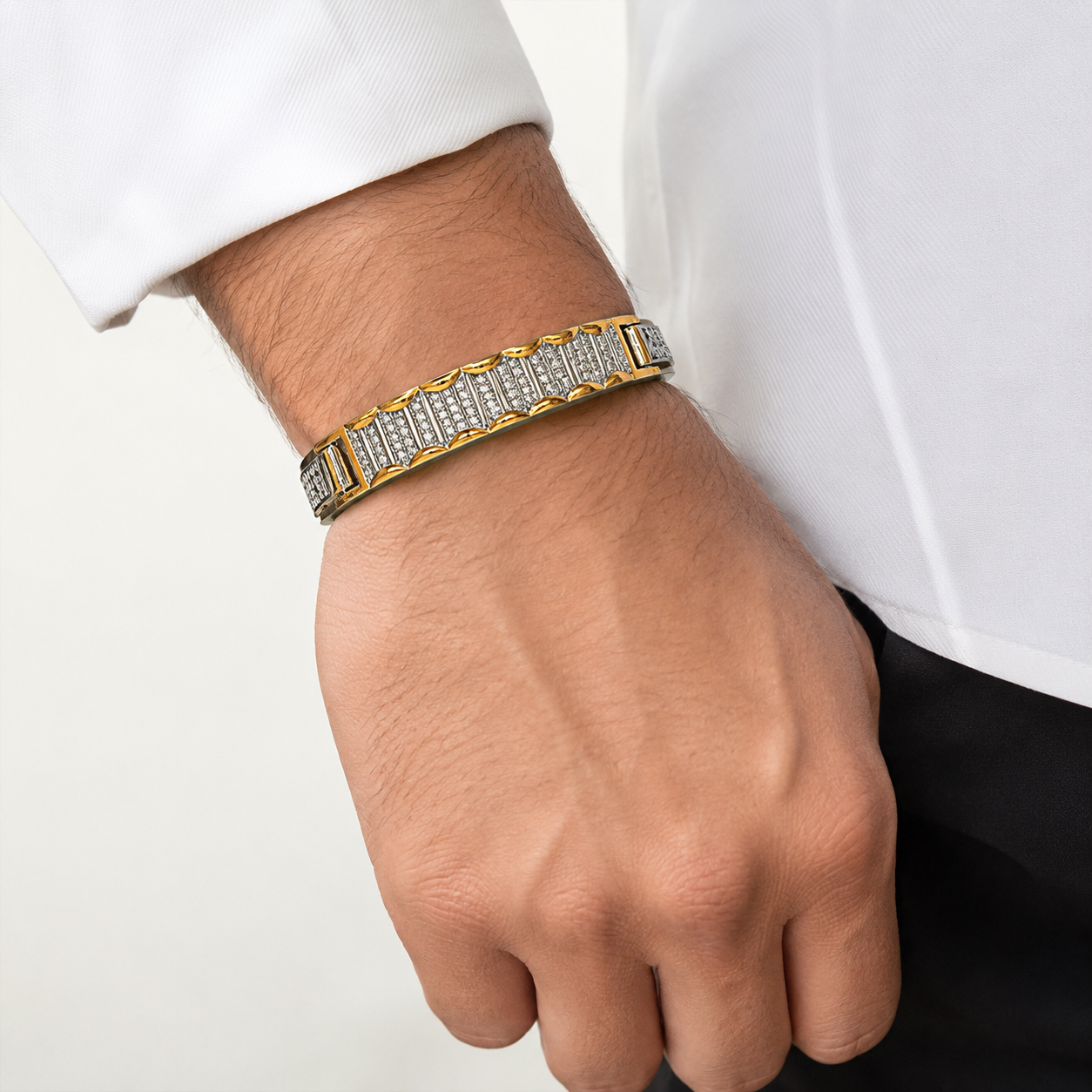Men's Imperial Dual Tone Diamond Gold Kada