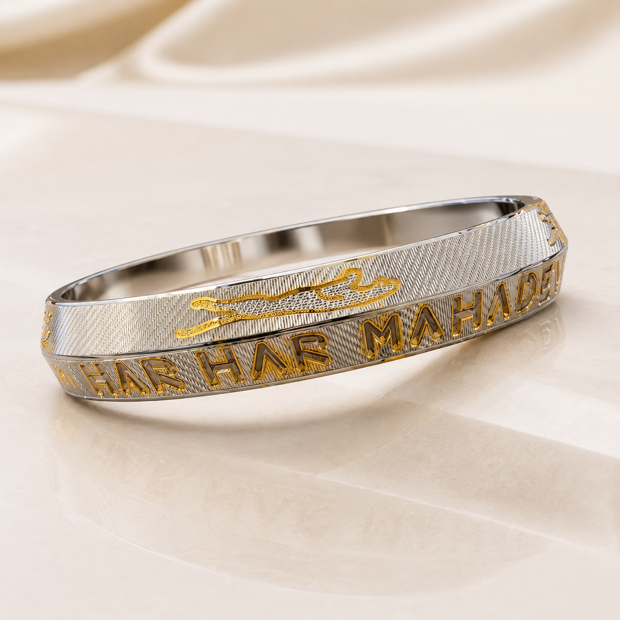Men's Leopard Engraved Silver Kada