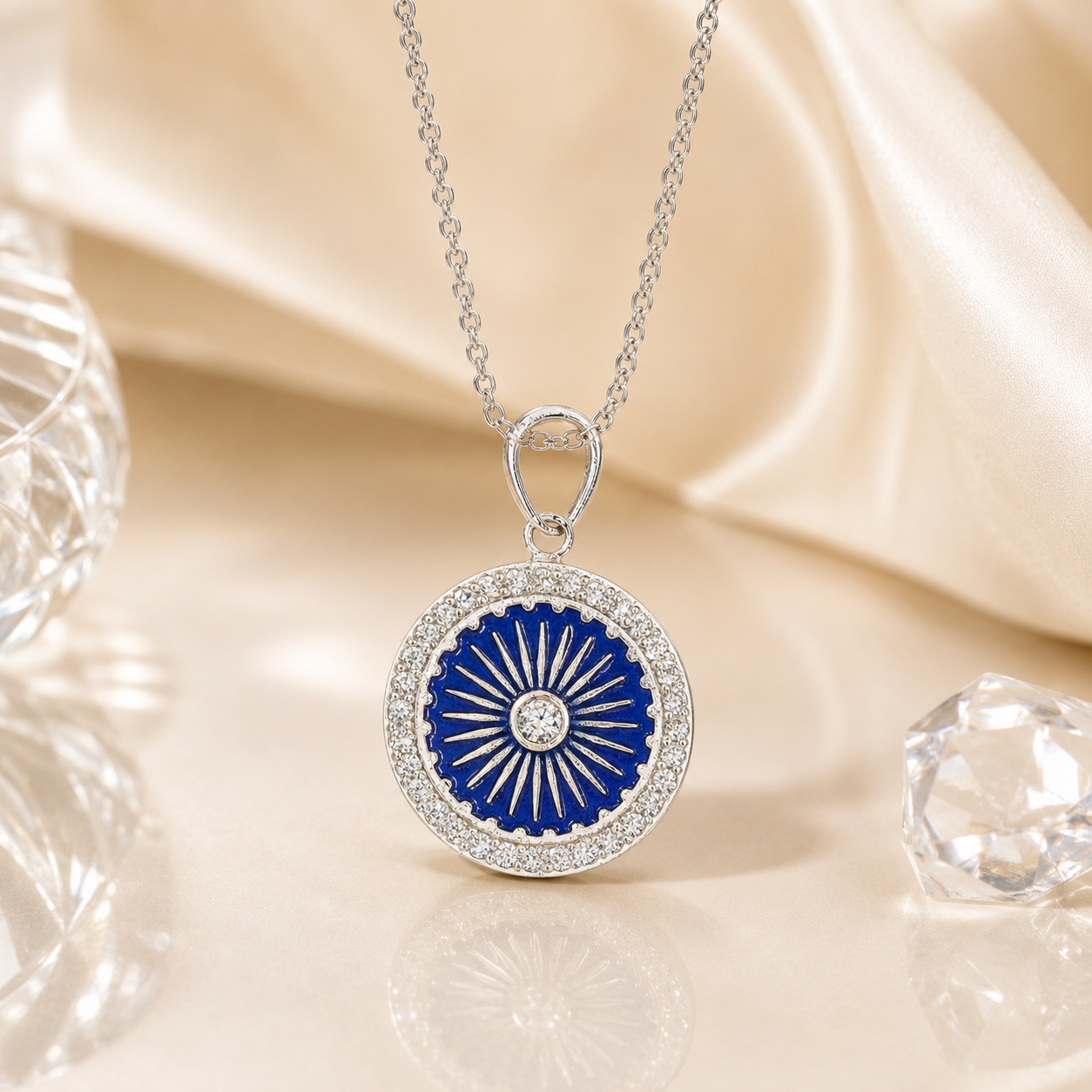 Men's Ashoka Chakra Silver Pendant with Chain