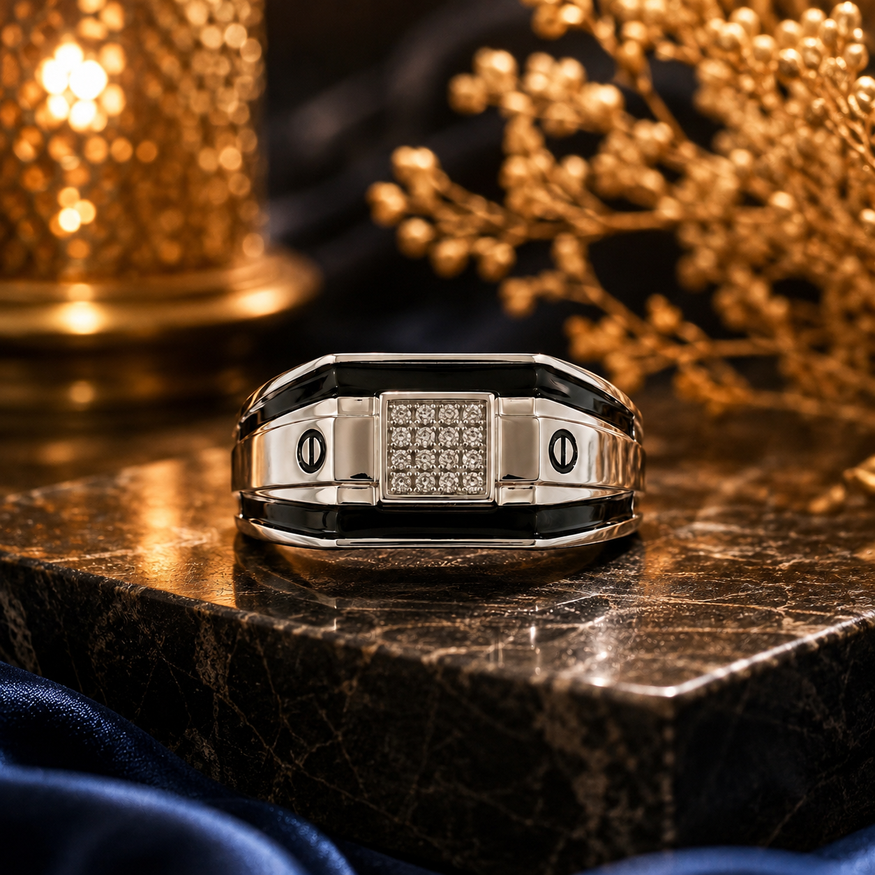 Men's Black Accent Silver Statement Ring