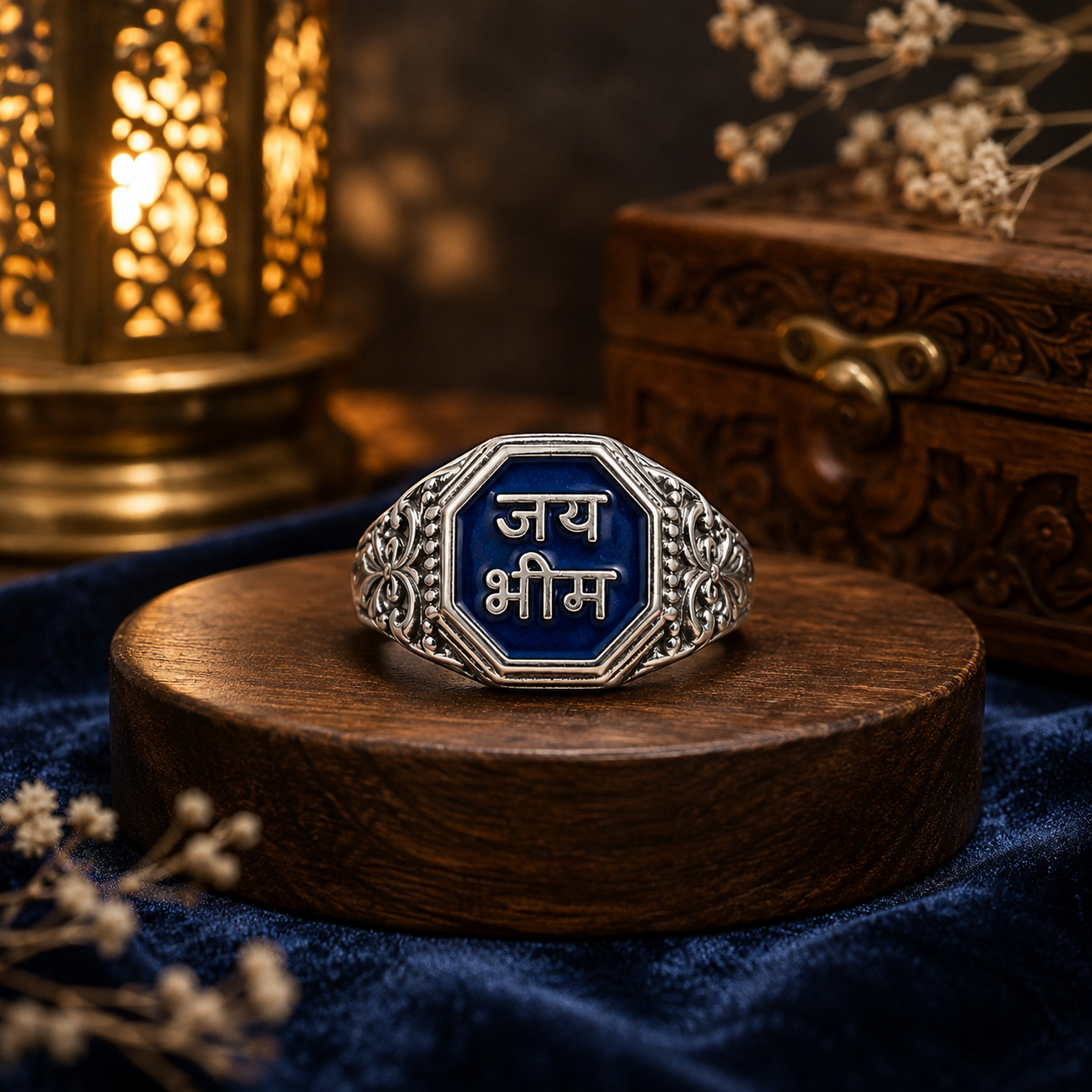 Jai Bhim Blue Emblem Men's Silver Ring