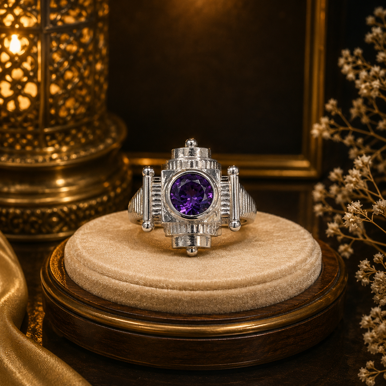 Royal Purple Stone Men's Silver Statement Ring