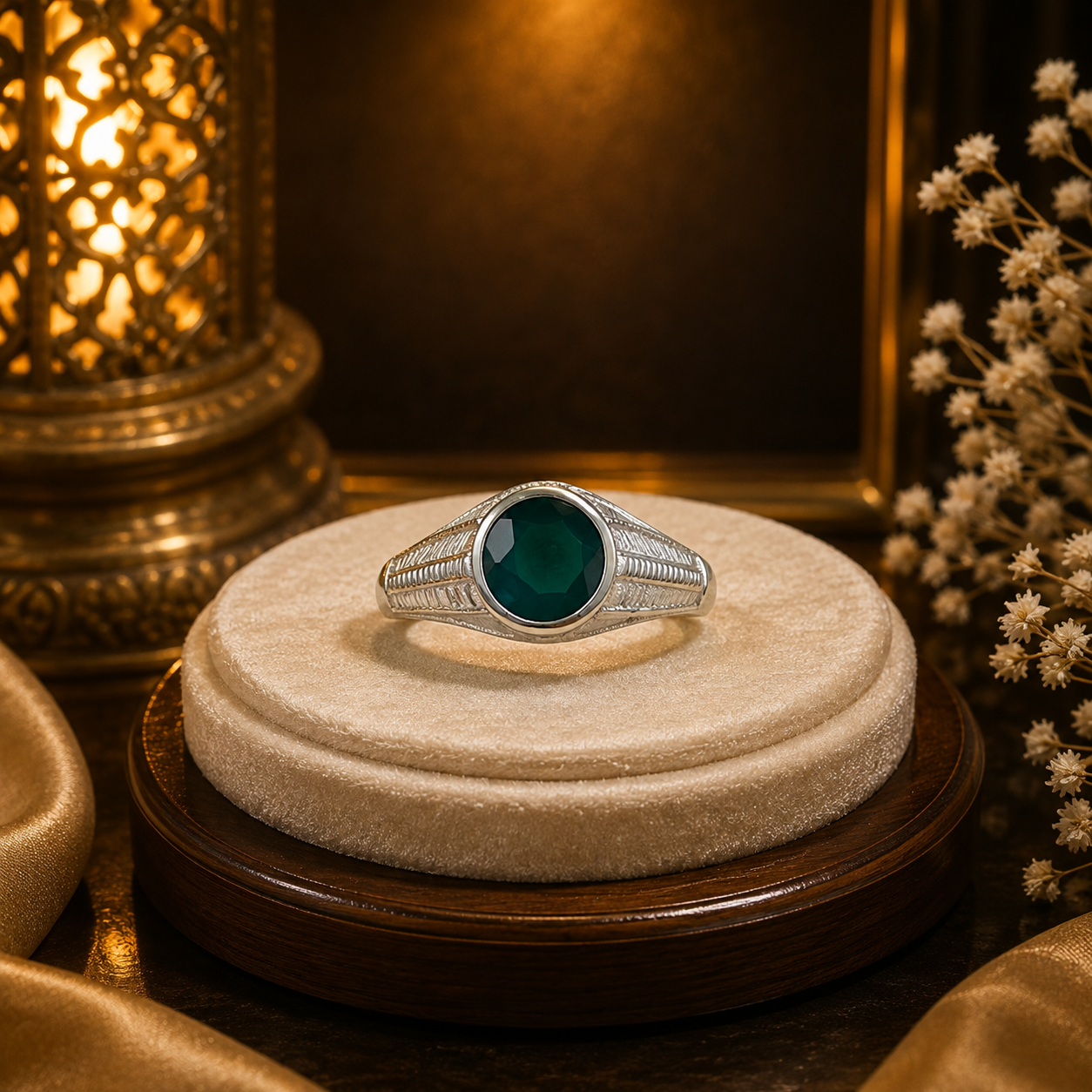 Royal Green Stone Men's Silver Ring