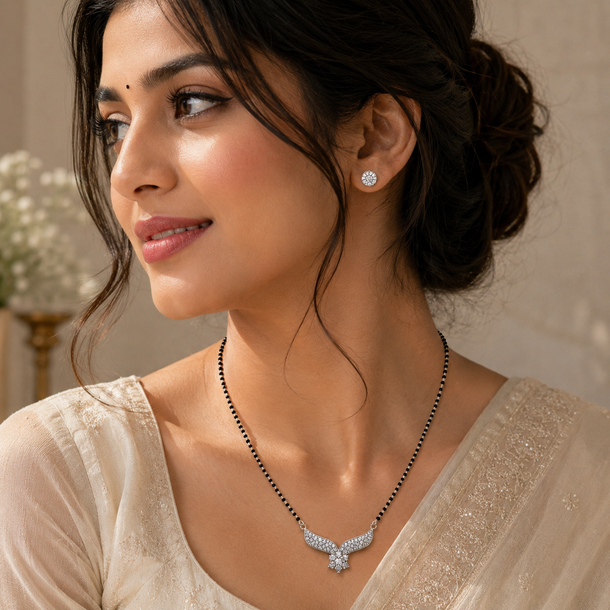 Silver Floral CZ Mangalsutra