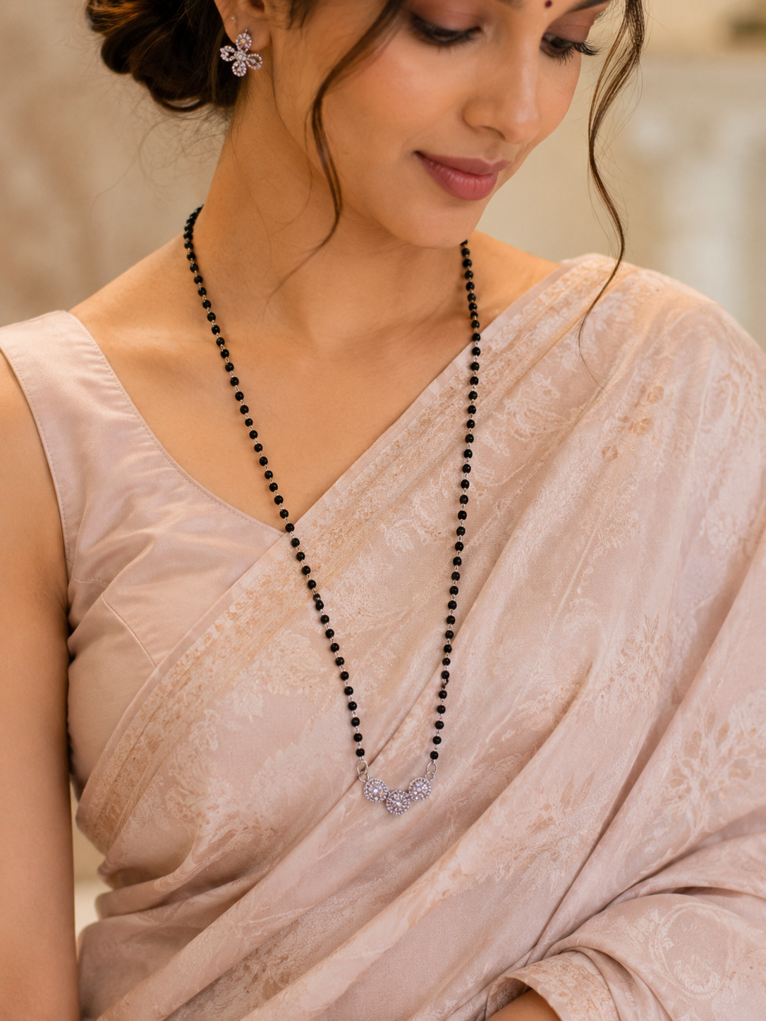 Silver Triple Floral CZ Mangalsutra