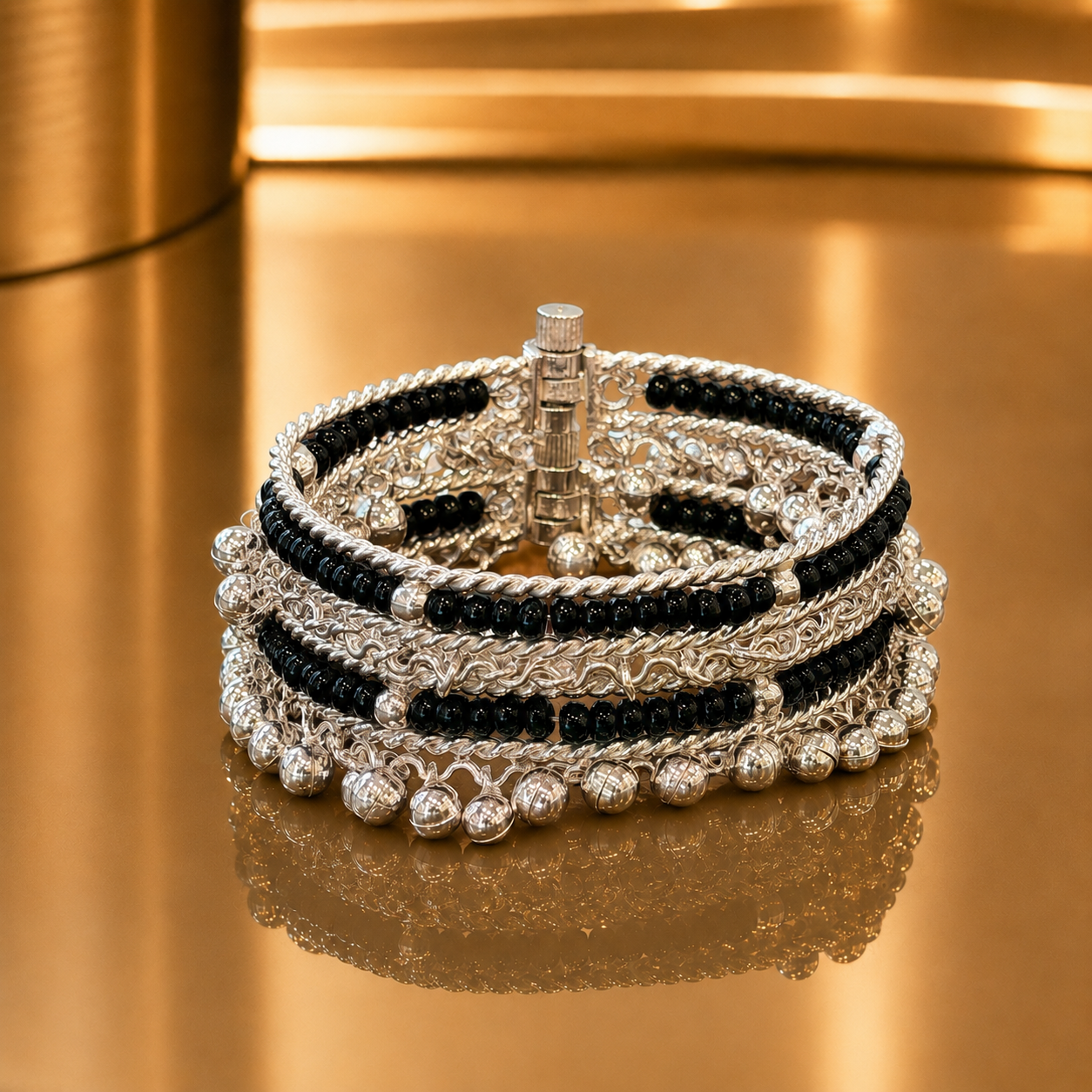 Silver Traditional Black Bead Baby Painjan